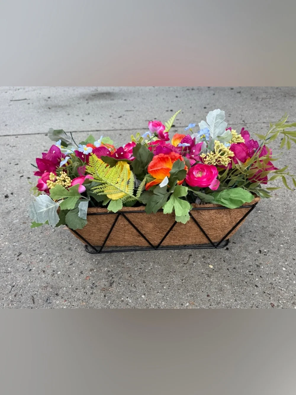 Colorful Fuchsia & Mixed Faux Floral Window Planter